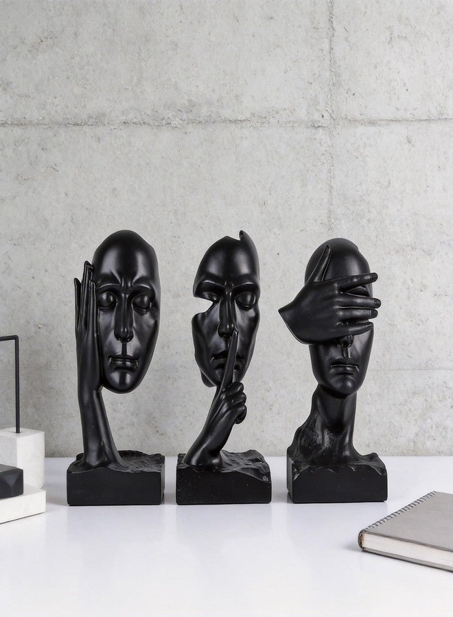 XIAOMAGG Thinker Statue Set of 3 See No Evil Hear No Evil Speak No Evil Figurines Abstract Sculpture Resin Decor for Home Office Living Room Shelf Desk Men Modern Art Decorative Pieces (Black) - Image 2