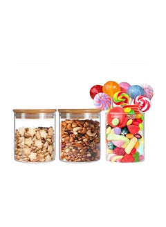 Mash 500ml Round Glass Jar with Bamboo Lid Set of 3, Kitchen Food Storage Containers Airtight Lids Cereals Canisters Jars  - Image 1