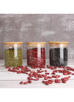 Mash 500ml Round Glass Jar with Bamboo Lid Set of 3, Kitchen Food Storage Containers Airtight Lids Cereals Canisters Jars  - Image 2