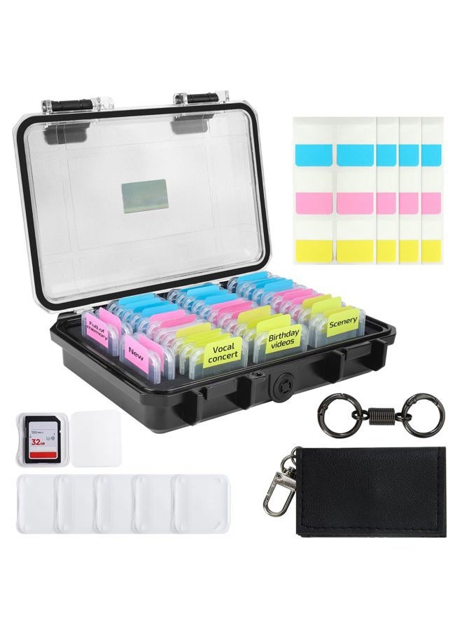 Micscrew 36 Slots Memory Card Case & 36 Transparent Card Cases & 60 Visual Sticky Notes, Water-Resistant Anti-Shock Anti-Dust SD Card Case for Camera, Memory Card Storage Protector（Clear Plastic） - Image 1