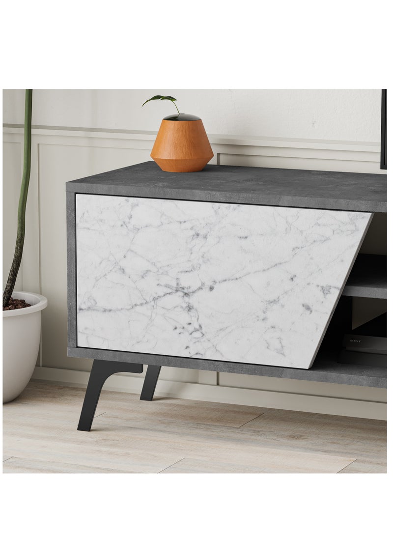 موراه وحدة تلفزيون فيونا من موراه هوم، لأجهزة تلفزيون حتى ٧٠ بوصة، مع رف بثلاثة أبواب ومساحة تخزين من طابقين | خزانة تلفزيون لغرفة المعيشة | ١٨٠ × ٣٥٫٦ × ٤٨ سم | رخام رمادي-أبيض عتيق - Image 4