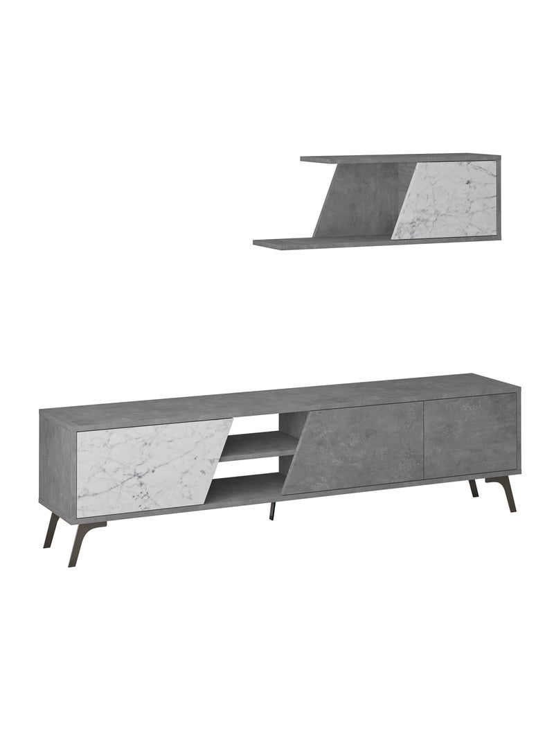 موراه وحدة تلفزيون فيونا من موراه هوم، لأجهزة تلفزيون حتى ٧٠ بوصة، مع رف بثلاثة أبواب ومساحة تخزين من طابقين | خزانة تلفزيون لغرفة المعيشة | ١٨٠ × ٣٥٫٦ × ٤٨ سم | رخام رمادي-أبيض عتيق - Image 5