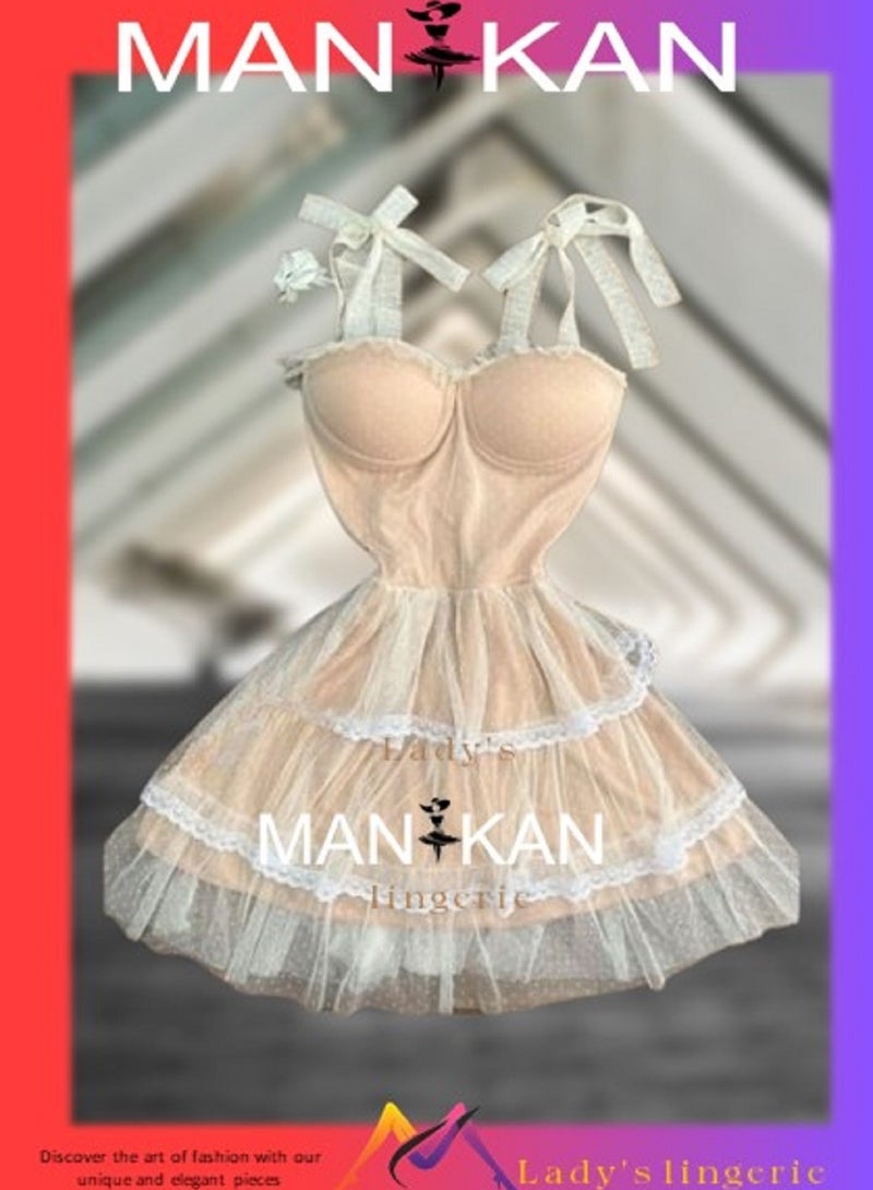 MANIKAN Women's dress short dress made of tulle and lace 