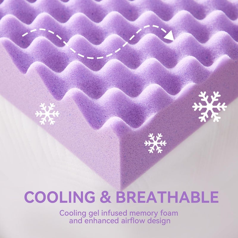 SINWEEK 2 Inch Egg Crate Cooling Gel Memory Foam Mattress Topper Full Size, Soft Mattress Pad for Back Pain Relief, Bed Topper, CertiPUR-US Certified - Image 3