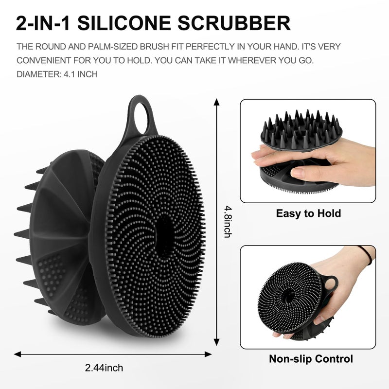 INNERNEED 2-in-1 Silicone Body Scrubber and Scalp Massager Shampoo Brush, Food-Grade Soft Material, More Hygienic, Easily Lather, Convenient for Travel, Gym, Business,etc (Black) - Image 2