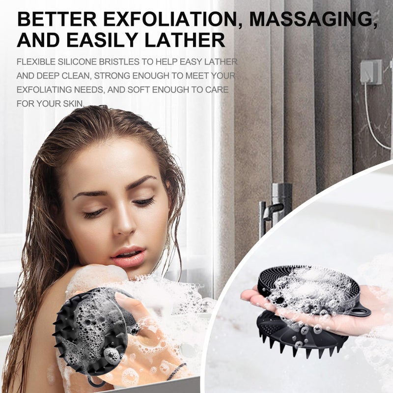 INNERNEED 2-in-1 Silicone Body Scrubber and Scalp Massager Shampoo Brush, Food-Grade Soft Material, More Hygienic, Easily Lather, Convenient for Travel, Gym, Business,etc (Black) - Image 4