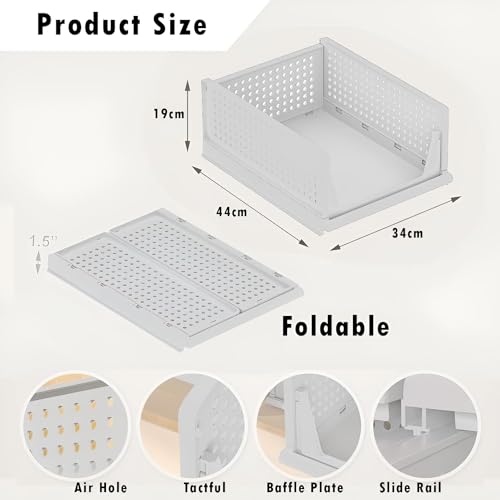 Tarev Polypropylene 12 Pieces Wardrobe Organizer for Storage/Foldable & Stackable Closet Basket/Cupboard Organizer for Clothes/Space Saver for Kitchen Folding Wardrobe Cupboard(White) - Image 2