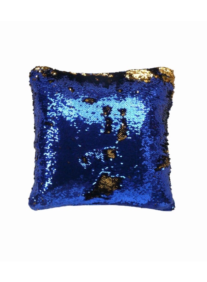 Ramsha Blue & Gold Color Polyester Cushion Cover for Sofa, Bed, Living Room - CS 086 (40x40cm) - Image 1