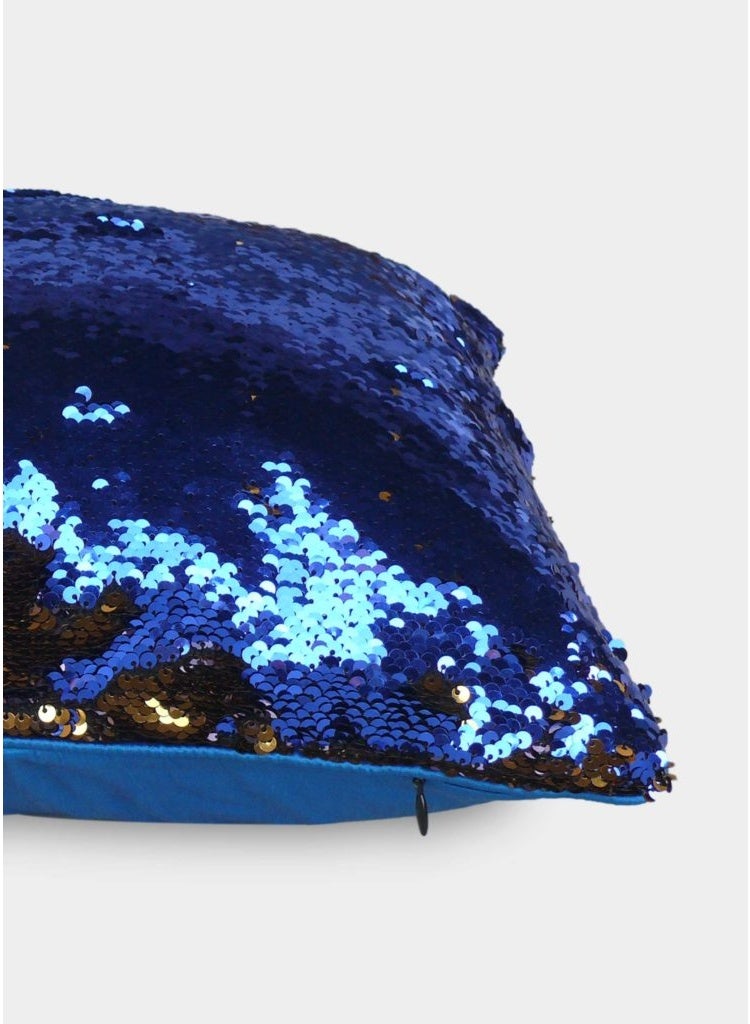 Ramsha Blue & Gold Color Polyester Cushion Cover for Sofa, Bed, Living Room - CS 086 (40x40cm) - Image 4