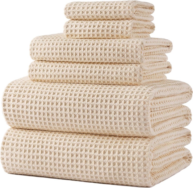 Polyte Oversize, 60 x 30 in., Quick Dry Lint Free Microfiber Bath Towel Set, 6 Piece (Waffle Weave) - Image 1