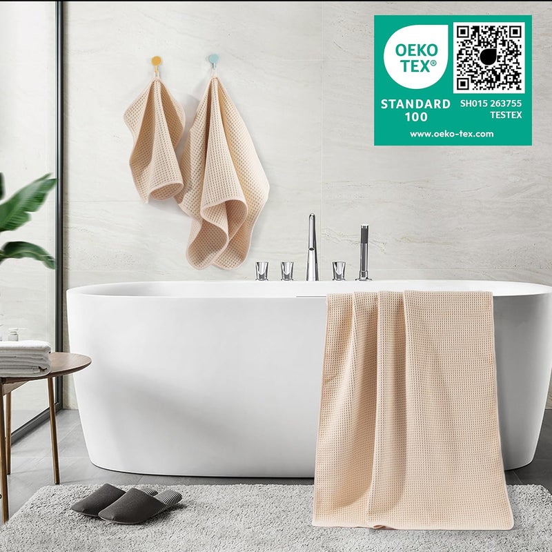 Polyte Oversize, 60 x 30 in., Quick Dry Lint Free Microfiber Bath Towel Set, 6 Piece (Waffle Weave) - Image 5