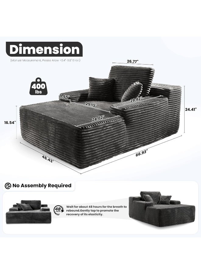 Zayn comforts Cozy Chaise Lounge Chair Premium velvet Upholstered Sofa Bed with Armrests & 2 Plush Pillows, Oversized Fluffy Comfort 170cm x 122cm (Dark Grey) - Image 2