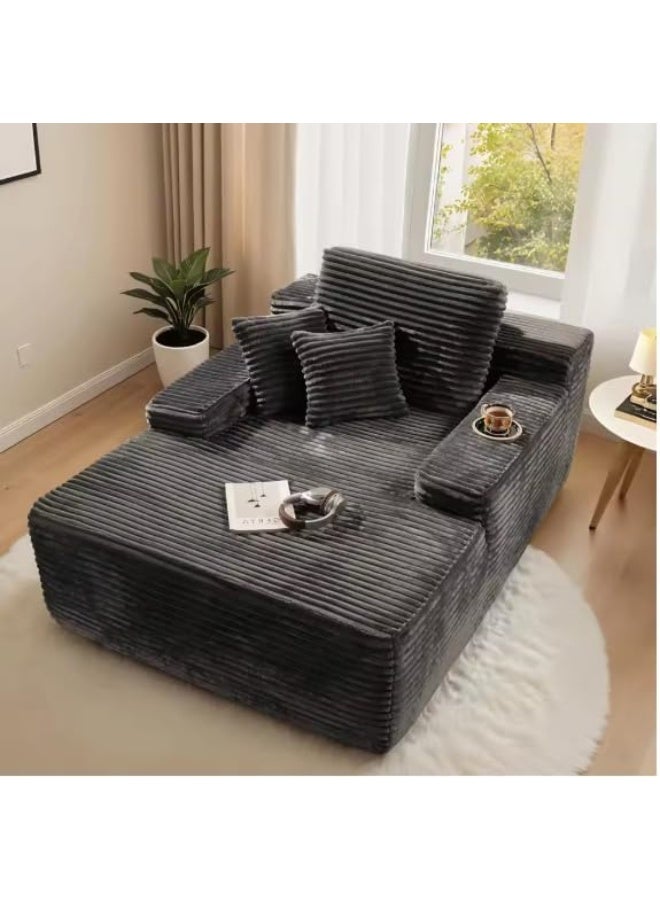 Zayn comforts Cozy Chaise Lounge Chair Premium velvet Upholstered Sofa Bed with Armrests & 2 Plush Pillows, Oversized Fluffy Comfort 170cm x 122cm (Dark Grey) - Image 1