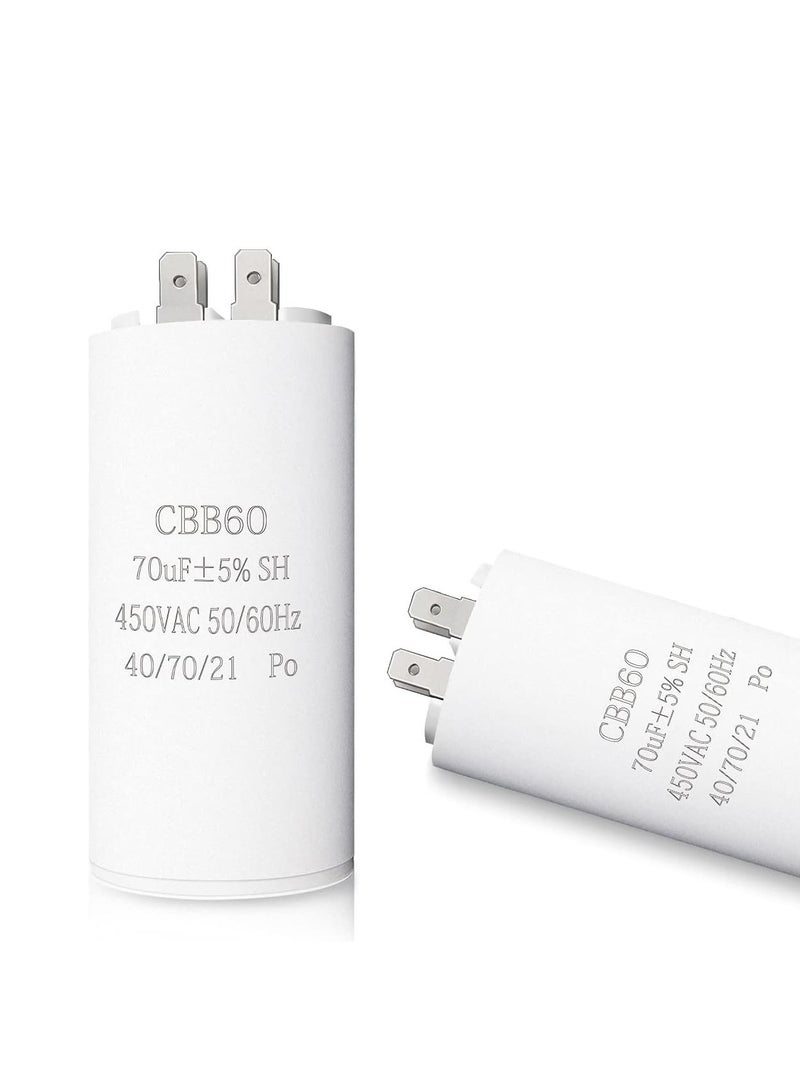RACO 70UF CBB60 Motor Run Capacitor, 450VAC 50/60HZ Cylindrical Capacitor for Motor Run, Washing Machines, Air Conditioners and Water Pumps - Image 1