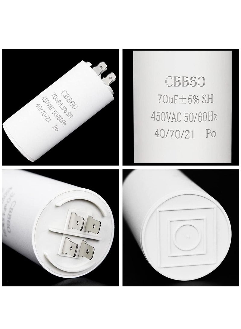 RACO 70UF CBB60 Motor Run Capacitor, 450VAC 50/60HZ Cylindrical Capacitor for Motor Run, Washing Machines, Air Conditioners and Water Pumps - Image 4