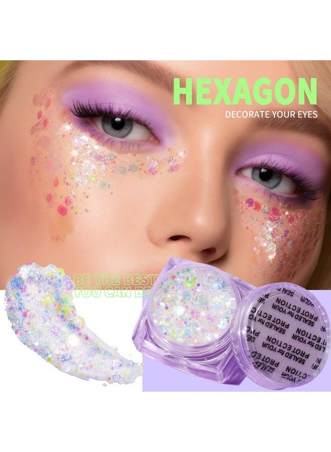 Teenitor Face Glitter Body Glitter, Clear White Body Glitter Gel, Hair Glitter Gel, 6 Shapes Rave Glitter, Mermaid Sequins Makeup Glitters Face Paint, Chunky Sparkling Glitter Gel For Women - Image 1