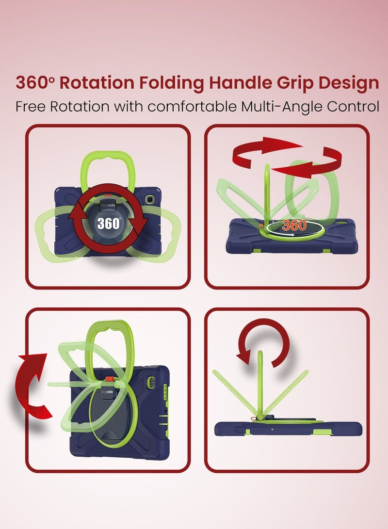 Moxedo Heavy Duty Shockproof Rugged Protective Colorful Case with 360 Rotating Kickstand and Shoulder Strap for Kids Compatible for Samsung Galaxy S6 Lite 10.4 inch - Navy Blue/Lime - Image 3