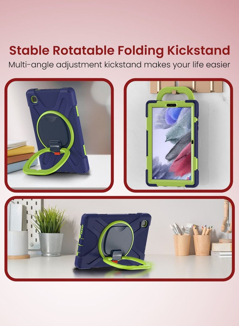 Moxedo Heavy Duty Shockproof Rugged Protective Colorful Case with 360 Rotating Kickstand and Shoulder Strap for Kids Compatible for Samsung Galaxy S6 Lite 10.4 inch - Navy Blue/Lime - Image 4