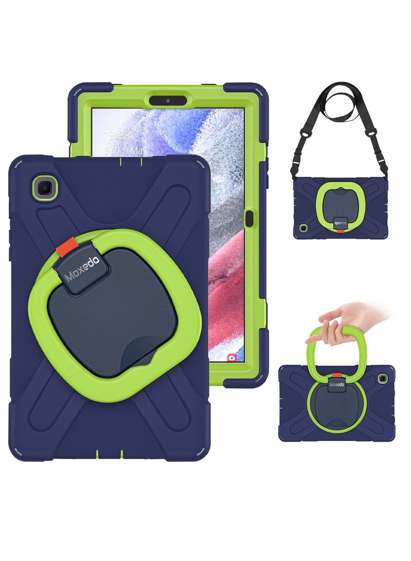 Moxedo Heavy Duty Shockproof Rugged Protective Colorful Case with 360 Rotating Kickstand and Shoulder Strap for Kids Compatible for Samsung Galaxy S6 Lite 10.4 inch - Navy Blue/Lime - Image 1
