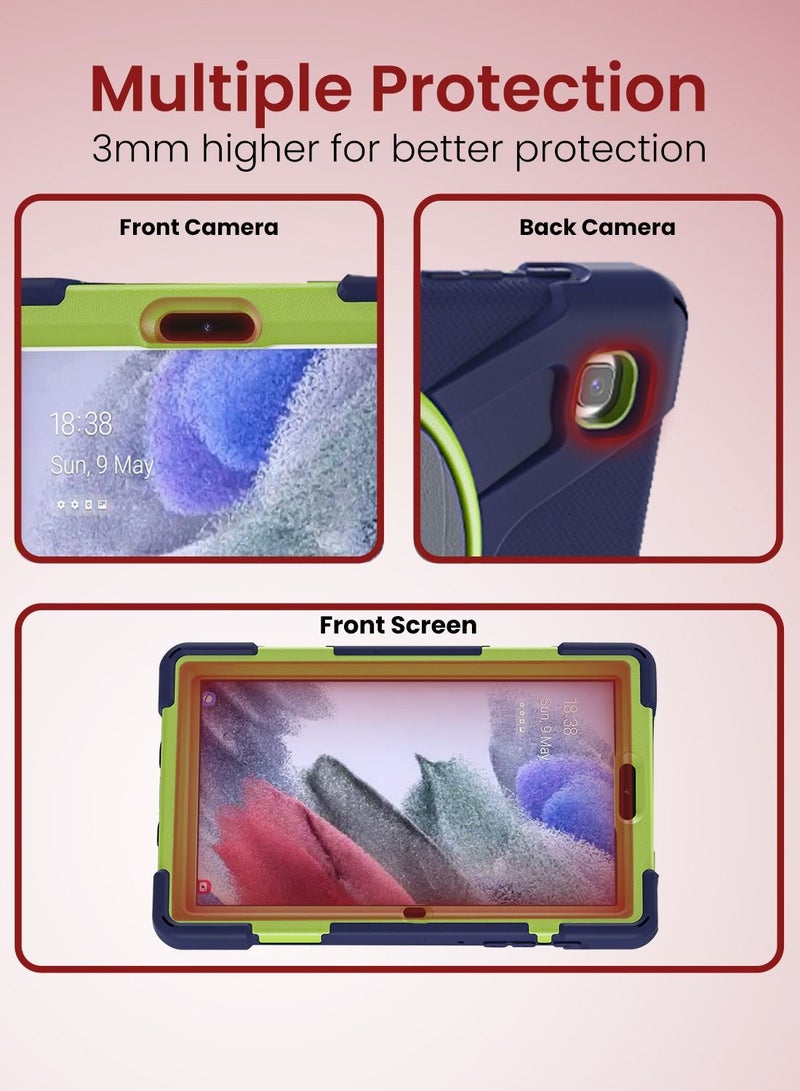 Moxedo Heavy Duty Shockproof Rugged Protective Colorful Case with 360 Rotating Kickstand and Shoulder Strap for Kids Compatible for Samsung Galaxy S6 Lite 10.4 inch - Navy Blue/Lime - Image 2