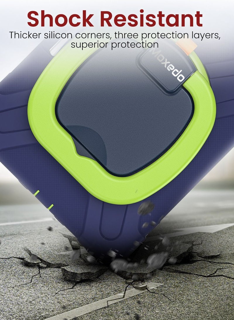 Moxedo Heavy Duty Shockproof Rugged Protective Colorful Case with 360 Rotating Kickstand and Shoulder Strap for Kids Compatible for Samsung Galaxy S6 Lite 10.4 inch - Navy Blue/Lime - Image 5