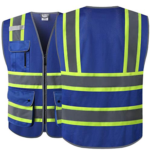 HATAUNKI Reflective Safety Vest for Men Women Hi Vis Vest with Pockets High Visibility Vest Mesh Construction Vests Meets ANSI/ISEA 107-2015 (Blue-04, 4X-Large) - Image 5