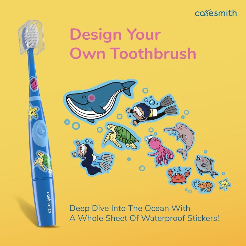 CARESMITH Spark Junior Electric Sonic Toothbrush for Kids Ocean Edition | Cute Aquatic Animal Stickers for Designing your Power Toothbrush | 17000 Low Amplitude Strokes/Min Kids Sonic Toothbrush with 2 Ultra Soft Brush Heads - Image 3