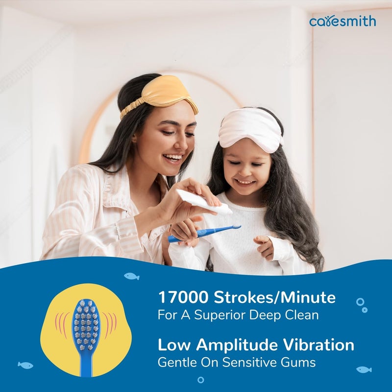 CARESMITH Spark Junior Electric Sonic Toothbrush for Kids Ocean Edition | Cute Aquatic Animal Stickers for Designing your Power Toothbrush | 17000 Low Amplitude Strokes/Min Kids Sonic Toothbrush with 2 Ultra Soft Brush Heads - Image 4