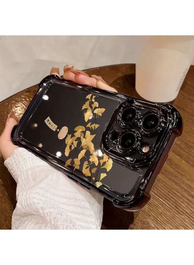 Black Square Case Compatible With iPhone 16 Featuring Precise Holes Minimalist Design Luxury Cartoon Style Chinese Wealth Pattern - Image 4