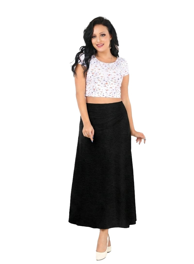 JEWELED CROWN Cotton Elastic Waist Skirt - Black - Image 1