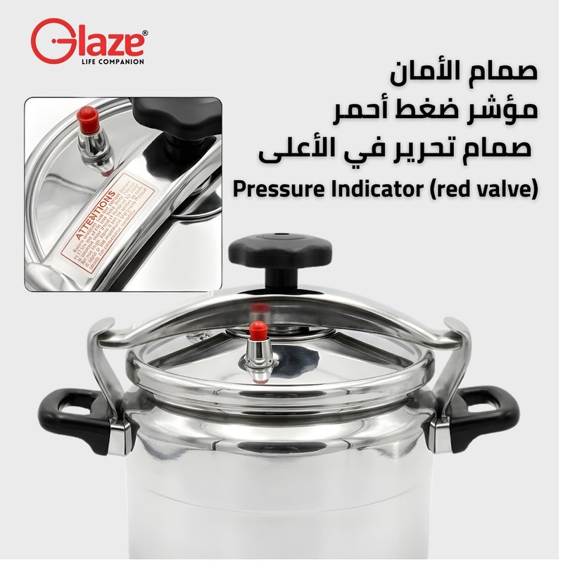 جليز 5 Litreلترات قدر ضغط من الألومنيوم سعة 5 لترات - قفل أمان وصمام شديد التحمل - مقابض مقاومة للحرارة - متوافق مع الغاز والكهرباء - ضمان 5 سنوات فضي معدني - Image 5