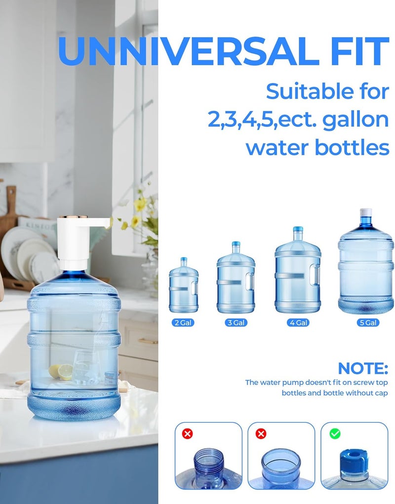LADFAR Water Bottle Pump, Portable Electric Water Dispenser Pump for 5 Gallon Bottles - USB Charging, Automatic Switch, Rechargeable Battery for Home Kitchen Room Camping - Image 2