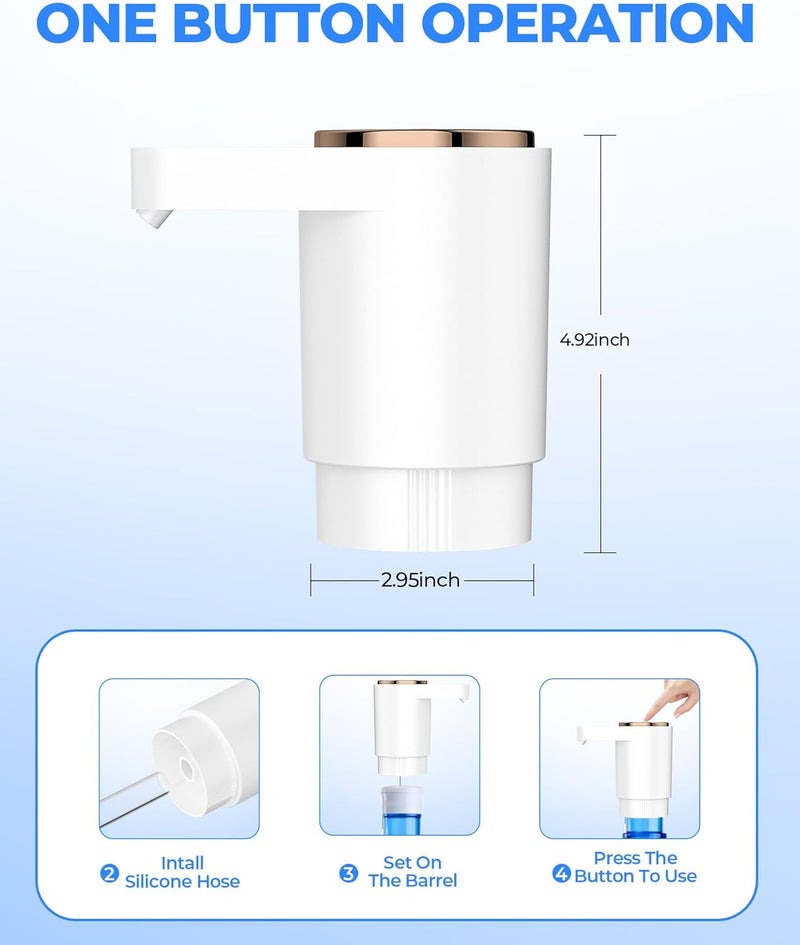 LADFAR Water Bottle Pump, Portable Electric Water Dispenser Pump for 5 Gallon Bottles - USB Charging, Automatic Switch, Rechargeable Battery for Home Kitchen Room Camping - Image 4