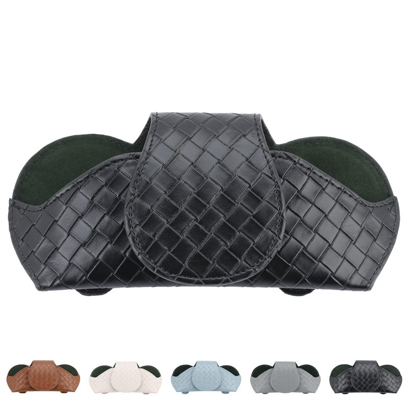 KINIVA Sunglasses Holder for Car Visor Leather Glasses Case with Clips for Car Visor Automotive Interior Visor Accessories Apply to All Car Models (09 Black)