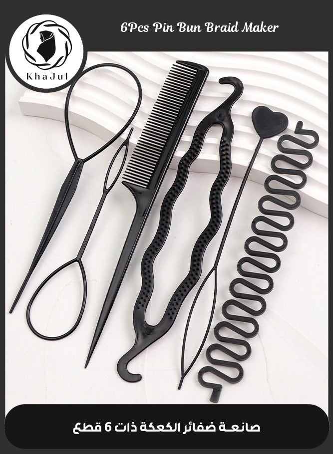 KHAJUL 6PCS Hair Clip Set with Headband and Hairpin for Girls, Hair Bun Maker Tool Kit Hair Twists Hair Rollers Curling Comb (Black) - Image 1