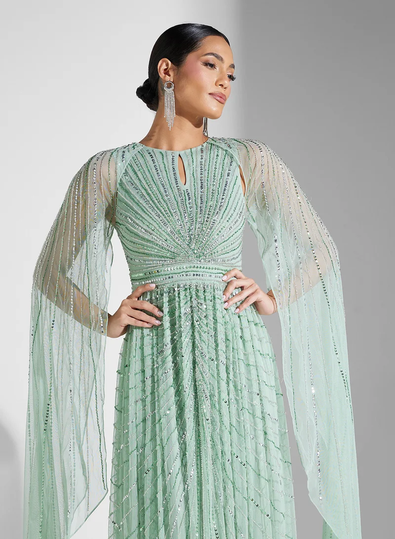 Amelia Rose Pleated Cape Sleeve Dress