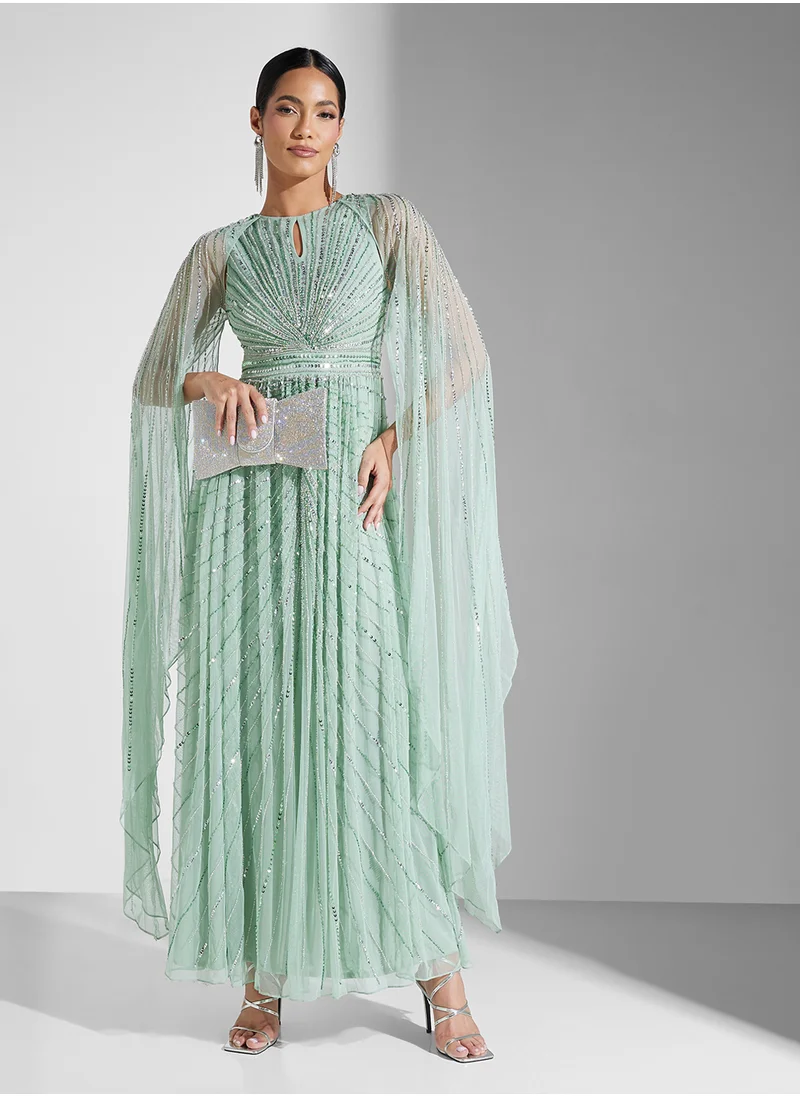 Amelia Rose Embellished Drape Sleeve Dress