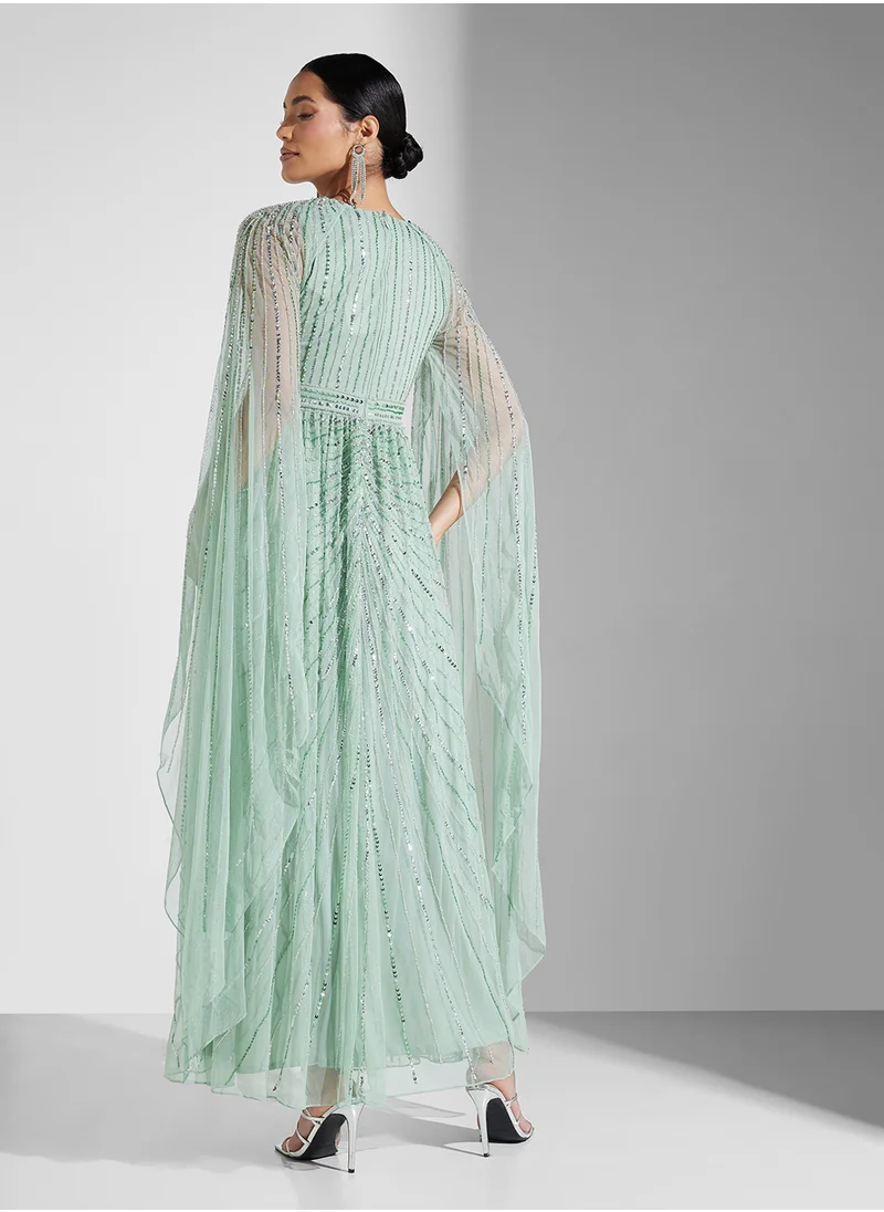 Amelia Rose Embellished Drape Sleeve Dress