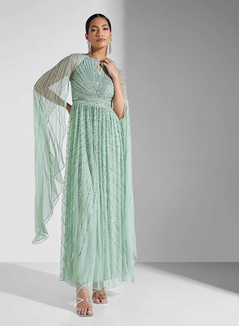 Amelia Rose Pleated Cape Sleeve Dress