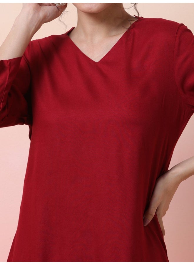 AKS Maroon Kurta with Printed Balloon Pants  - Image 2