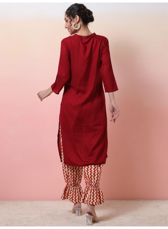 AKS Maroon Kurta with Printed Balloon Pants  - Image 5