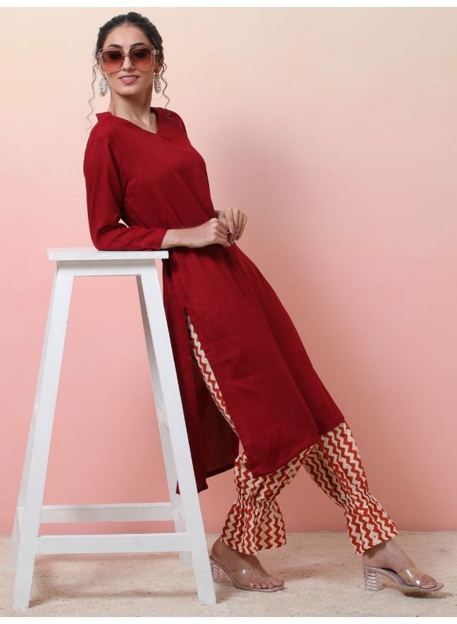 AKS Maroon Kurta with Printed Balloon Pants  - Image 4