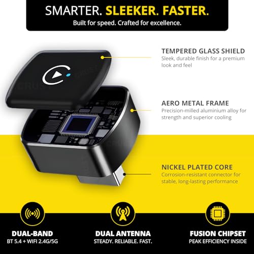 CRUST AutoLink W30 Wireless CarPlay & Android Auto Adapter Receiver | Wired to Wireless | BT 5.4 + Dual-Band Wi-Fi | Metal Body | for Cars with OEM Wired CarPlay/Android Auto | Car Accessories 2025 - Image 3