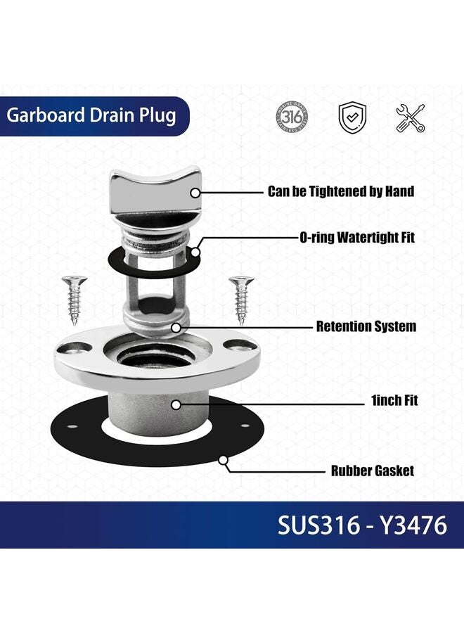 Generic Oval Drain Plug,Marine 316 Stainless Steel Drain Plug Fits 1" Hole,with O Seal Ring,Boat Transoms Drain Plug - Image 3
