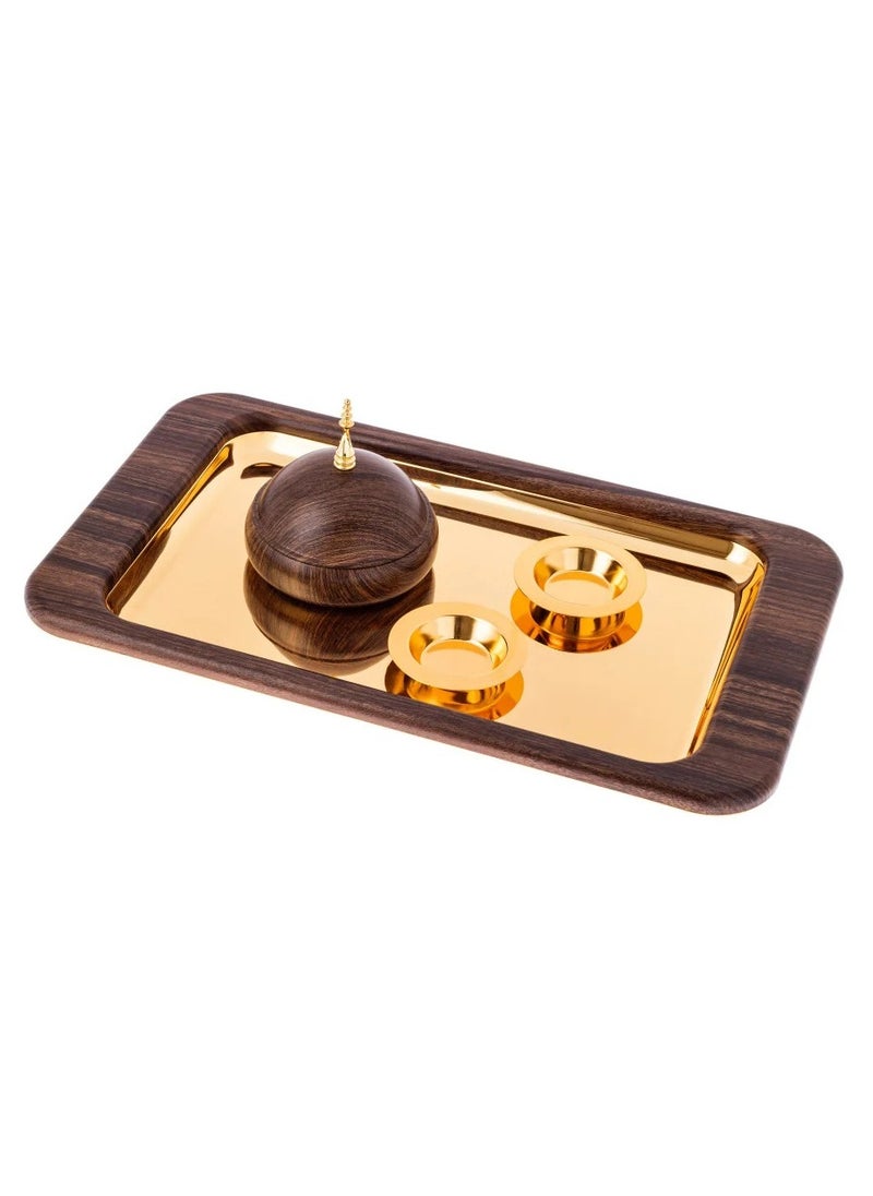 Hic - Serving tray with date bowl gold and wood color 4 pieces - Image 1