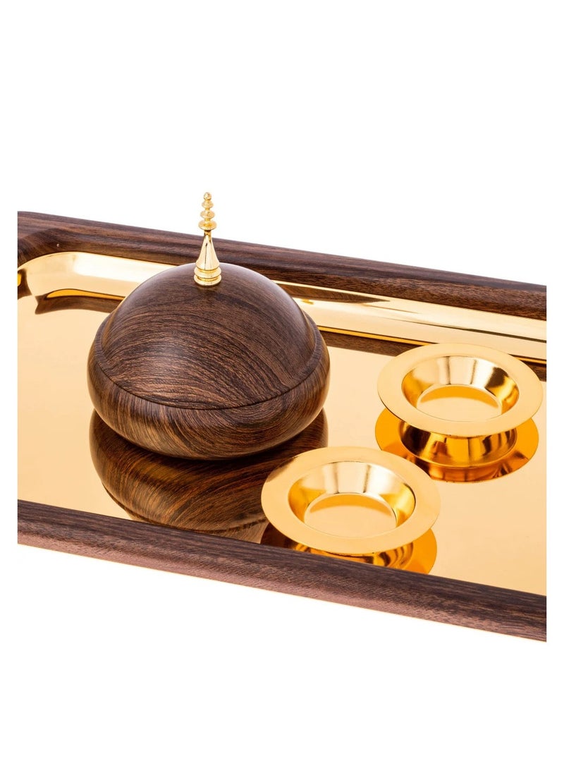 Hic - Serving tray with date bowl gold and wood color 4 pieces - Image 1