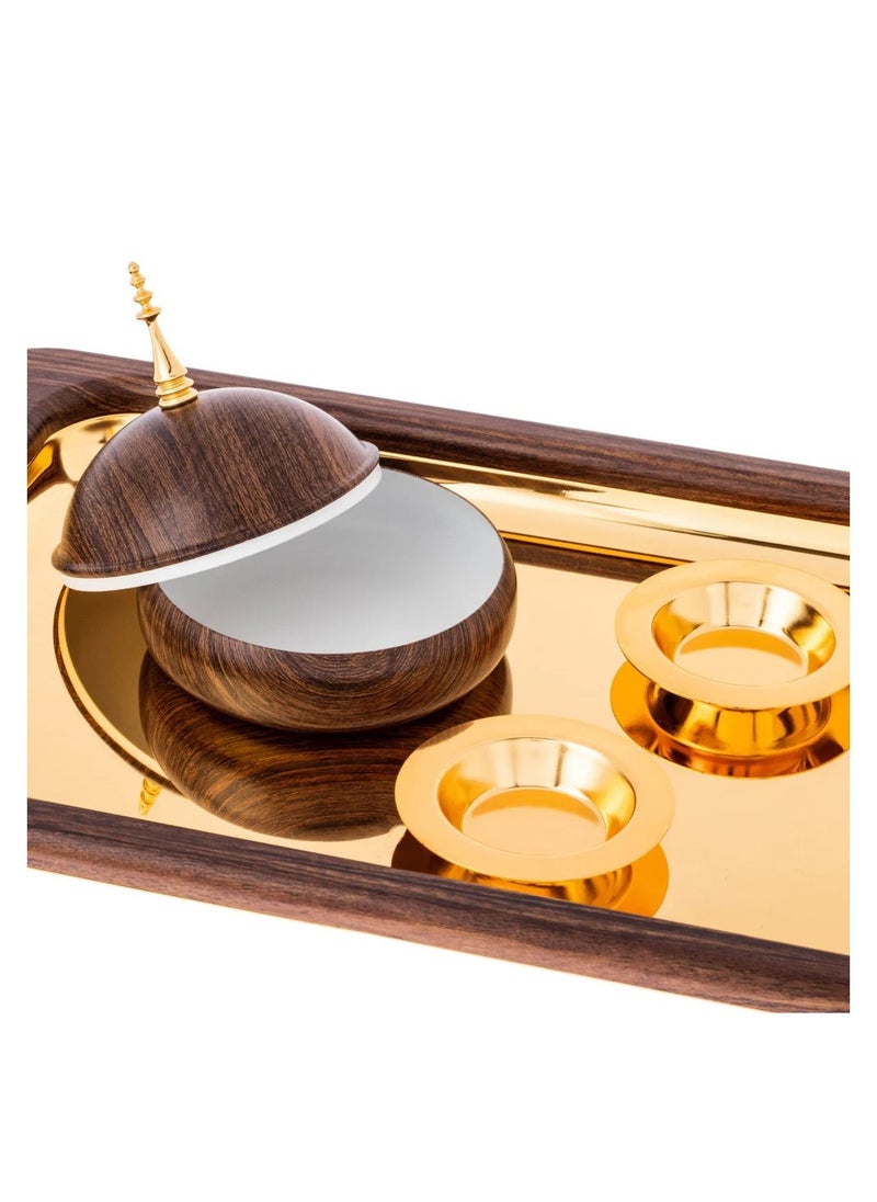 Hic - Serving tray with date bowl gold and wood color 4 pieces - Image 1