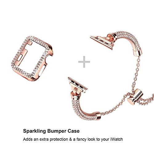 Secbolt Bling Bands Compatible with Apple Watch Band 40mm with Case, Women Dressy Metal Bracelet with Rhinestone Bumper for iWatch SE Series 6/5/4, Rose Gold - Image 2