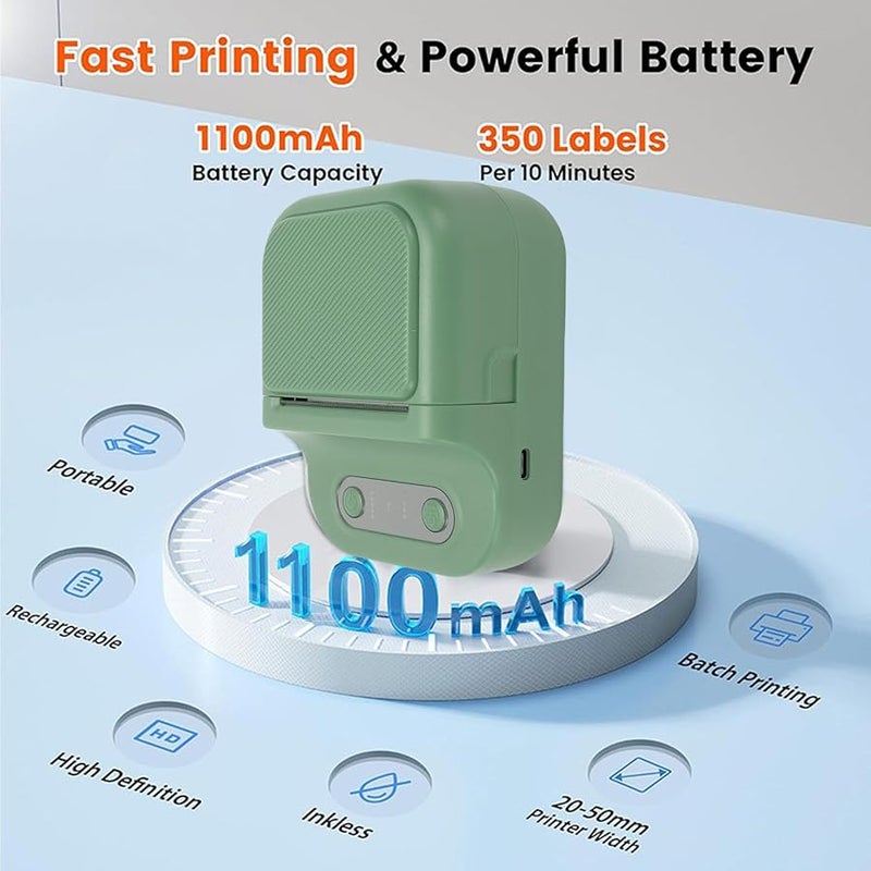 Mini Label Printer Pocket Thermal For iOS Kids Learning Photos Lists Templates Green - Image 4