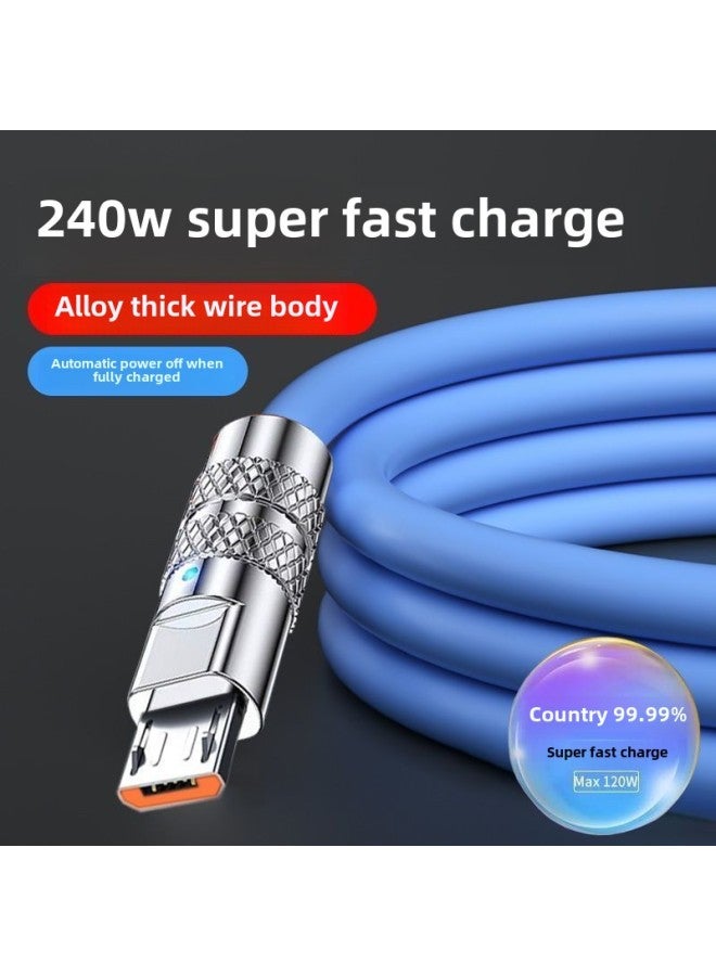 USB Extension Line Android Rotating With Light 500W Flash Charging Data Line Bold Fast Charging For Huawei OPPO Glory-Color:Blue [direct Plug 240w] Bold Zinc Alloy: Android-bold Process [ 2.04m ] Indicator Light/do Not Damage The Machine  - Image 1